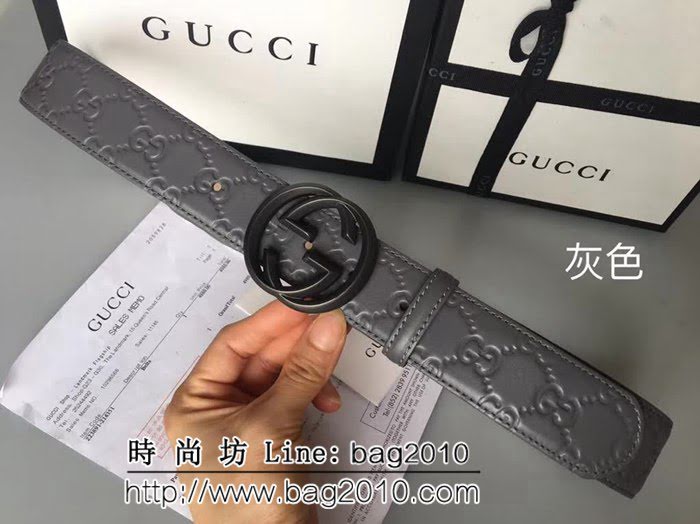 古馳CUCCI 雙面頭層 頂級壓花小牛皮面 純銅噴漆扣男士皮帶 GHG1126